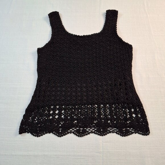 Black Fine Filigree Crochet Corset Sz M Lined Scalloped Edges Stretchy - Picture 2 of 16
